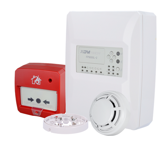 Kit centrale convenzionale di 2 zone - Rilevatore ottico di fumo - Base del rilevatore - Pulsante di reset - Fino a 30 rilevatori per zona - Sistema convenzionale