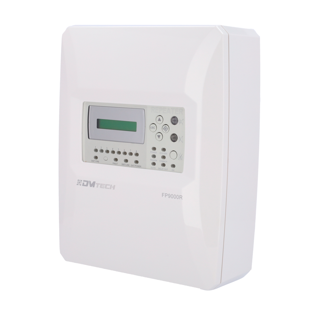 Ripetitore di controllo DMTECH - 2 Uscita sirena - 2 uscite di allarme e guasto e 2 uscite relè configurabili - Permette fino a 8 centrali collegate - Modulo necessario DMT-M9000-485 - Schermo LCD e menu di programmazione avanzati