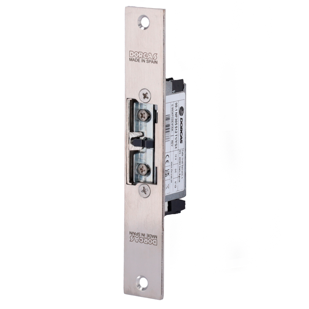 Apriporta elettrico Dorcas - Per porta singola | Scrocco radiale regolabile - Modalità  di apertura Fail Safe (NC) - Forza di ritenzione 330 kg | Anteriore senza taglio - Alimentazione DC 12V - Montaggio a incasso