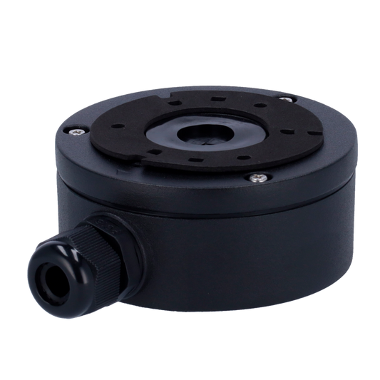 Scatola di giunzione - Per telecamere dome o bullet - Installazione a tetto o parete - Per esterni - Colore nero - Passacavo