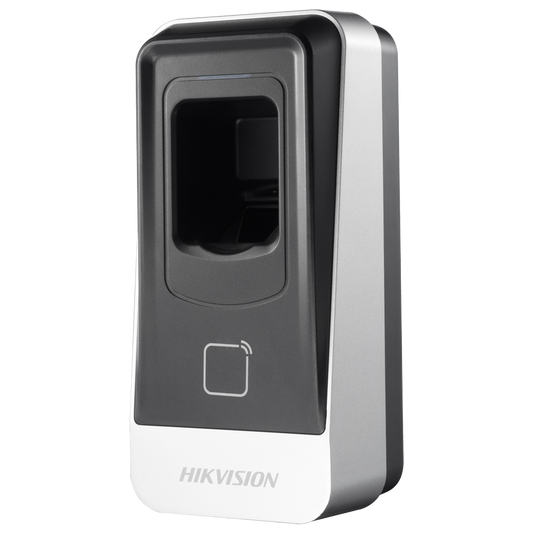 Lettore di accesso - Accesso tramite impronta digitale e scheda MF - indicatore LED e acustico - RS485 - Compatibile con i controller Hikvision - Adatto per esterni IP65