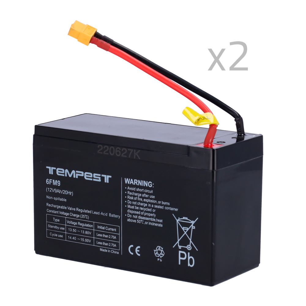 Batteria per TEMPEST-BAT300 URFOG - 12V / 9Ah - Connettori speciali - Sostituzione semplice - Include 2 batterie