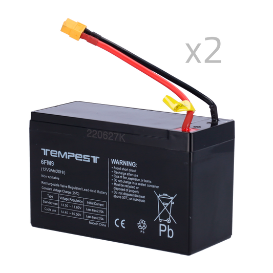 Batteria per TEMPEST-BAT300 URFOG - 12V / 9Ah - Connettori speciali - Sostituzione semplice - Include 2 batterie