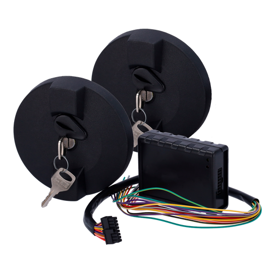 Kit tappo di sicurezza per camion - Rileva e notifica i tentativi di furto di carburante  - Sistema da integrare con Ajax - Integrazione con AJ-DOORPROTECT e AJ-TRANSMITTER - Include due tappi (à 8 cm)  - e modulo di comunicazione