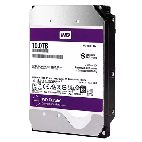 Hard Disk Western Digital - Capacità  10 TB - Interfaccia SATA 6 GB/s - Modello WD100PURX-78 - Speciale per Videoregistratori - Da solo o installato su DVR