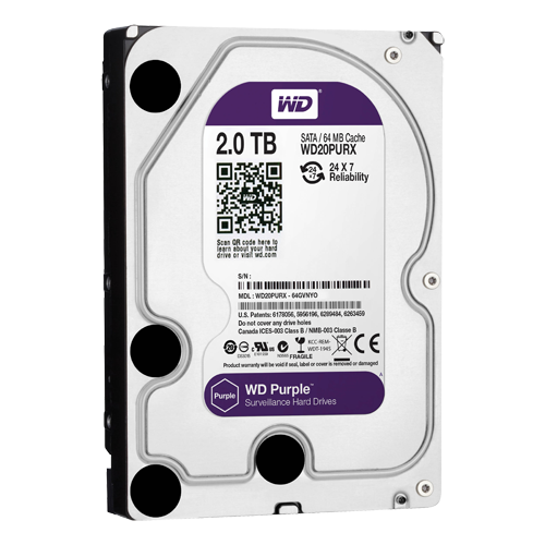 Hard Disk - Capacità  2 TB - Interfaccia SATA 6 GB/s - Modello WD20PURX - Speciale per Videoregistratori - Da solo o installato su DVR