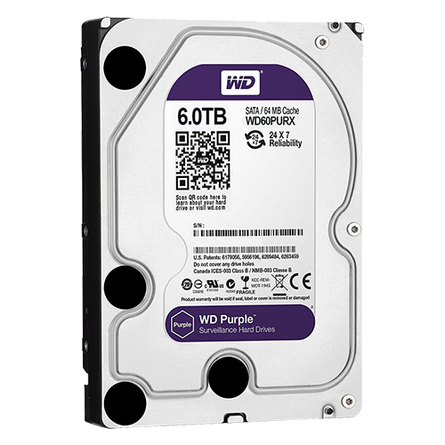 Hard Disk Western Digital - Capacità  6 TB - Interfaccia SATA 6 GB/s - Modello WD60PURX - Speciale per Videoregistratori - Da solo o installato su DVR