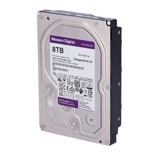 Hard Disk Western Digital - Capacità  8 TB - Interfaccia SATA 6 GB/s - Modello WD8001PURA - Progettato per video intelligenti 24/7 - Supporta fino a 64 telecamere HD 