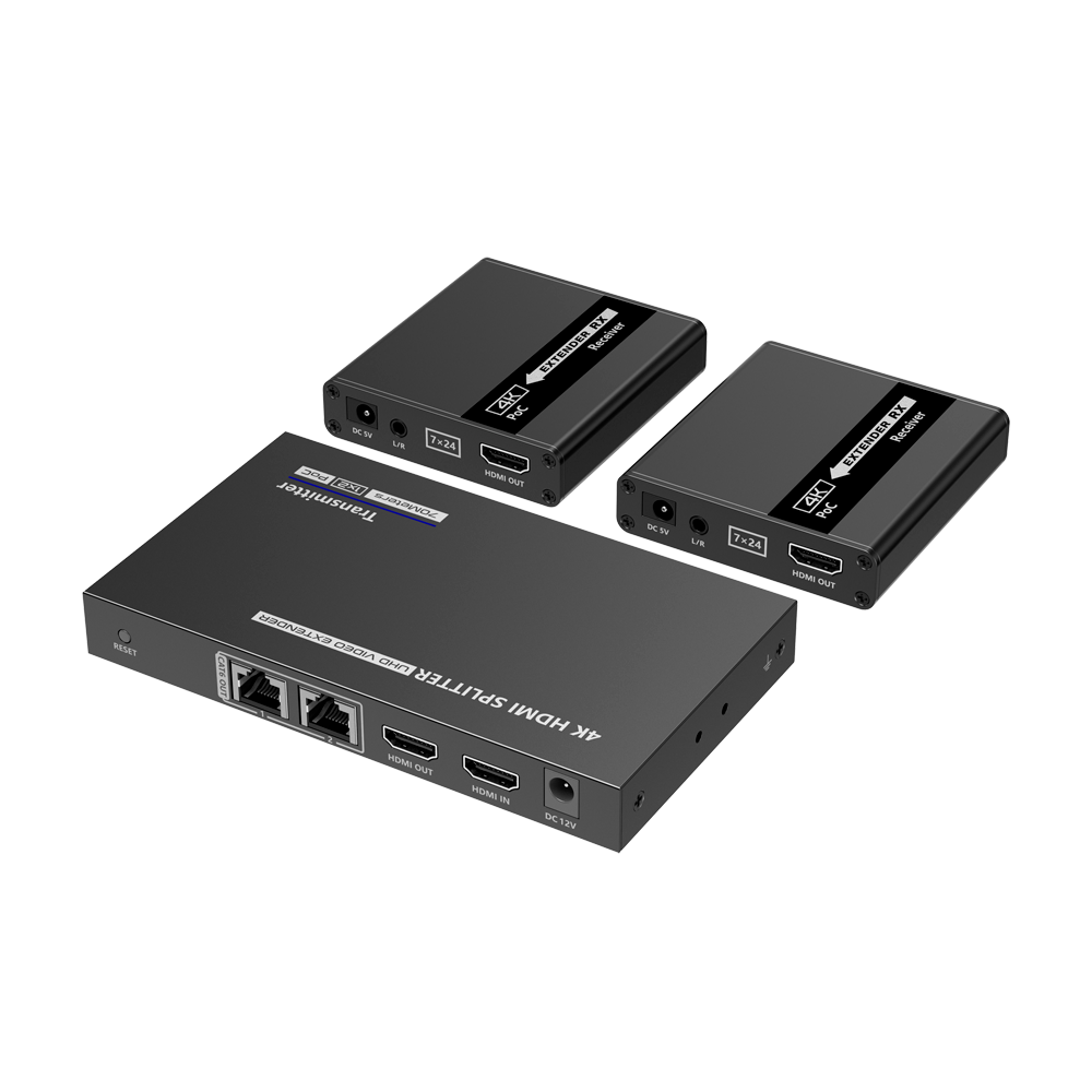 Splitter-Extensor HDMI 1x2 - 1 transmisor / 2 receptores - Resolucià³n hasta 4K@30Hz - Alcance hasta 70m - Sobre cable UTP CAT6/6A/7 - Control RS232