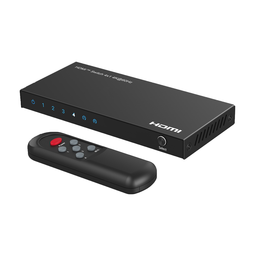 HDMI Switch - 4 Ingressi HDMI - 1 Uscita HDMI - Risoluzione 4K@60Hz - Tastiera - Controllo con telecomando a distanza