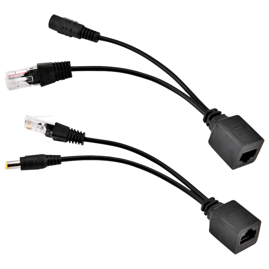 Iniettore e Splitter PoE passivo - Richiede l'utilizzo della coppia inclusa - Ingresso e uscita fino a 48 V - Connettori RJ45 e connettore di alimentazione - Fino a 100 metri UTP - Colore nero