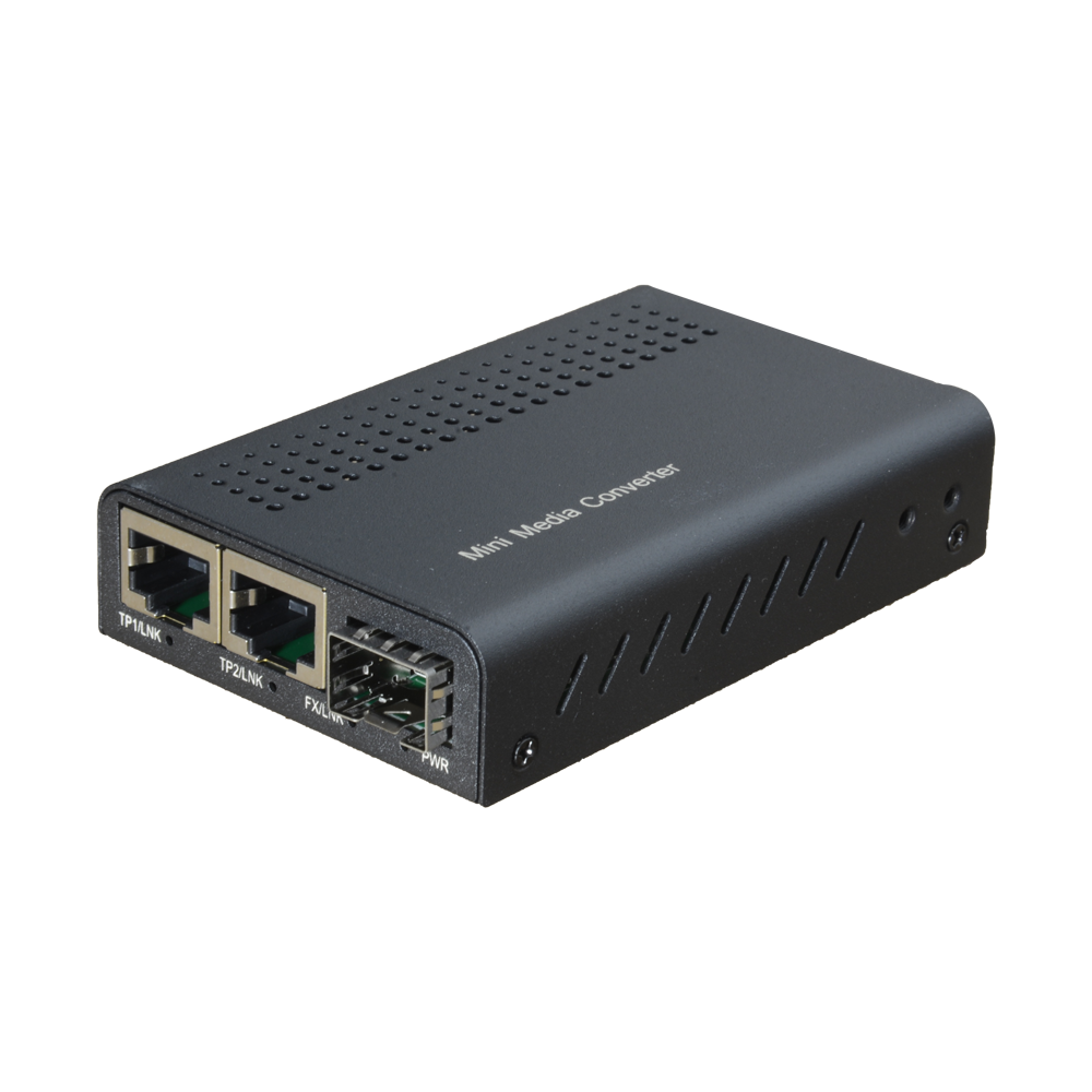 Media Converter - 2x Ethernet RJ45 - 1x SFP - Gigabit - 10/100/1000 Base-TX - Dimensione ridotta