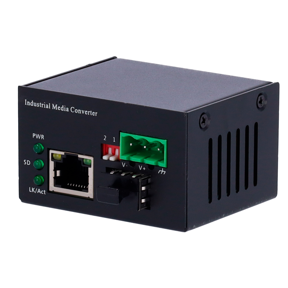 Convertitore multimediale industriale - 1x Ethernet RJ45 - 1x SFP - Gigabit - 10/100/1000 Base-TX - Dimensioni Ultra Compatte - Installazione su Guida DIN