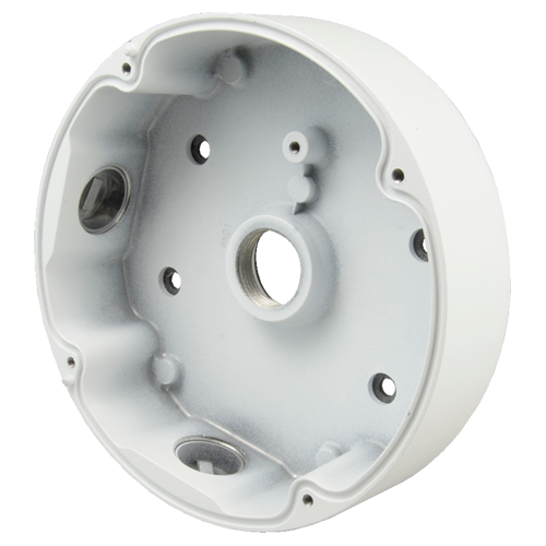 Scatola di giunzione per la telecamera di posizionamento - Alluminio - 60 mm (Al) x 140 mm (diametro base) - Colore bianco - Staffa di montaggio laterale mobile - Per telecamere dome - Adatto per esterni - Acciaio e policarbonato