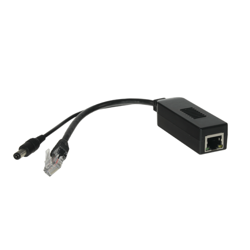 PoE Splitter
 - Per telecamere IP no PoE
 - Ingresso RJ45 (PoE)
 - Uscita RJ45 e jack
 - Potenza max 25 W / DC 12 V
 - PoE IEEE802.3af / PoE IEEE802.3at