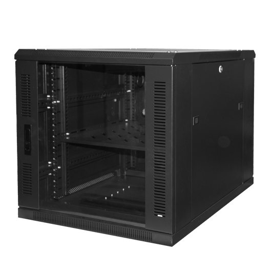 Armadio rack per pavimento - Fino a 12U rack da 19" - Fino a 800 Kg di carico - Con ventole e passacavi - 4 ventole, 1 vassoi e ciabatta 6 prese - Non assemblato