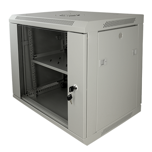 Armadio rack a parete - Fino a 9U rack da 19" - Fino a 100 Kg di carico - Con ventole e passacavi - Ventola, vassoio e ciabatta a 6 prese inclusi - Fornito non assemblato