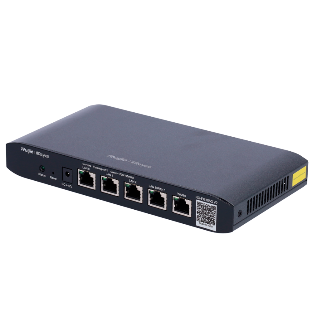 Reyee Router Controller Cloud - 5 Porte RJ45 10/100 /1000 Mbps - Supporta fino a 2 WAN per il failover o il bilanciamento - Fino a 600Mbps di larghezza di banda - Server VPN IPSec, L2TP, PPTP, OpenVPN - Controllo intelligente della larghezza di banda