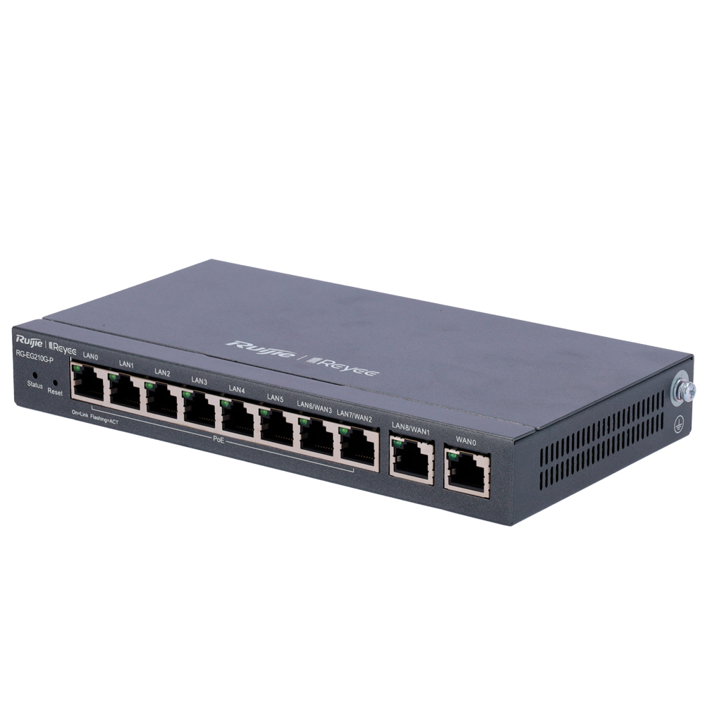 Reyee Router PoE Controller Cloud - 8 Porte PoE+ RJ45 GE + 2 Porte RJ45 GE - 10 Porte RJ45 10/100 /1000 Mbps - Supporta fino a 4 WAN per il failover o il bilanciamento - Fino a 600 Mbps di larghezza di banda - Server VPN IPSec, L2TP, PPTP, OpenVPN