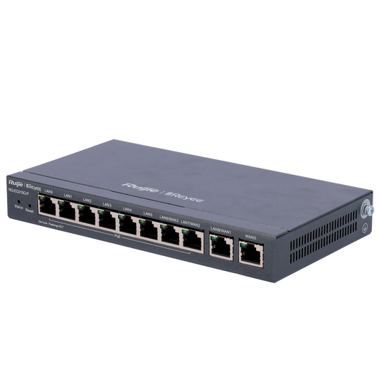 Reyee Router PoE Controller Cloud - 8 Porte PoE+ RJ45 GE + 2 Porte RJ45 GE - 10 Porte RJ45 10/100 /1000 Mbps - Supporta fino a 4 WAN per il failover o il bilanciamento - Fino a 600 Mbps di larghezza di banda - Server VPN IPSec, L2TP, PPTP, OpenVPN