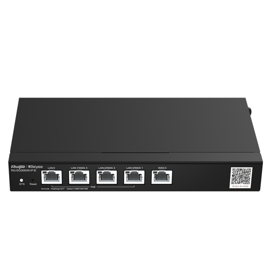 Reyee Router PoE Controller Cloud - 4 Porte PoE+ LAN + 1 Porta WAN - 5 Porte RJ45 10/100 /1000 Mbps - Supporta fino a 4 WAN per il failover o il bilanciamento - Fino a 1500 Mbps di larghezza di banda - Server VPN IPSec, L2TP, PPTP, OpenVPN