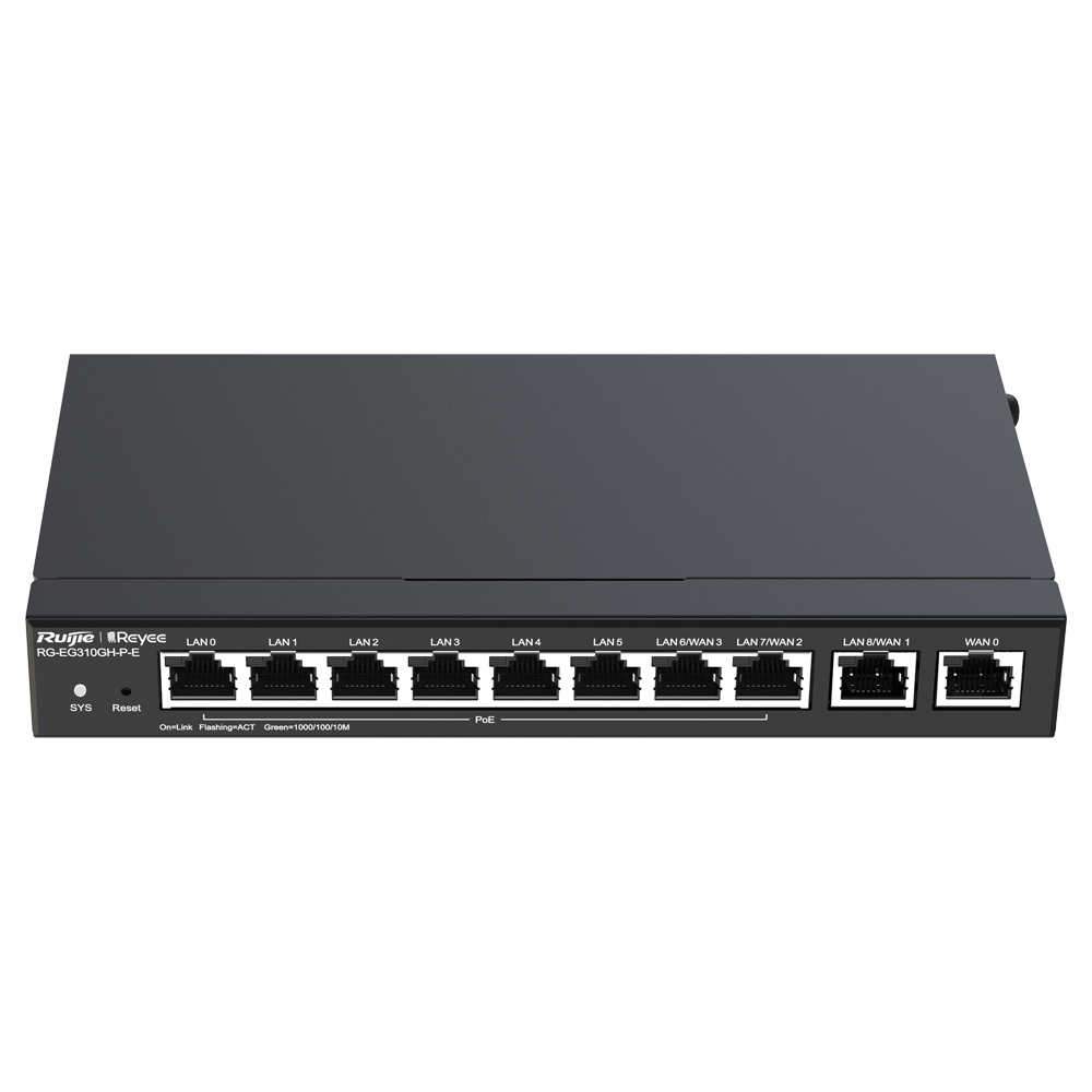 Reyee Router PoE Controller Cloud - 9 Porte GE LAN + 1 Porta GE WAN - 8 Porte PoE+ 802.3af/at / Fino a 110W in totale - Supporta fino a 4 WAN per il failover o il bilanciamento - Fino a 1500 Mbps di larghezza di banda - Server VPN IPSec, L2TP, PPTP, OpenVPN