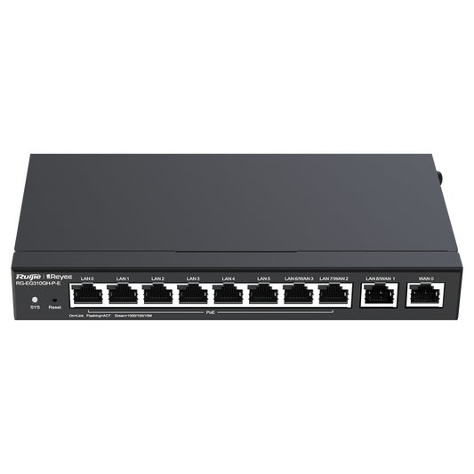 Reyee Router PoE Controller Cloud - 9 Porte GE LAN + 1 Porta GE WAN - 8 Porte PoE+ 802.3af/at / Fino a 110W in totale - Supporta fino a 4 WAN per il failover o il bilanciamento - Fino a 1500 Mbps di larghezza di banda - Server VPN IPSec, L2TP, PPTP, OpenVPN