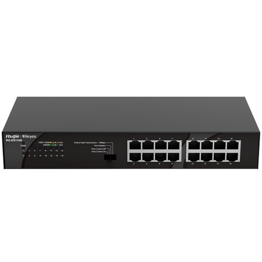 Reyee Switch da Tavolo - Alloggiamento in Metallo - Montaggio su rack - 16 porte RJ45 - Velocità  10/100/1000 Mbps - Plug and Play - Tecnologia a risparmio energetico