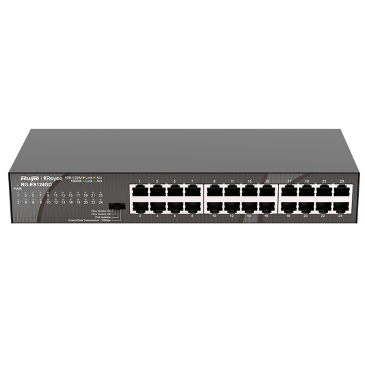 Reyee Switch da Tavolo - Alloggiamento in Metallo - Montaggio su rack - 24 porte RJ45 - Velocità  10/100/1000 Mbps - Plug and Play - Tecnologia a risparmio energetico