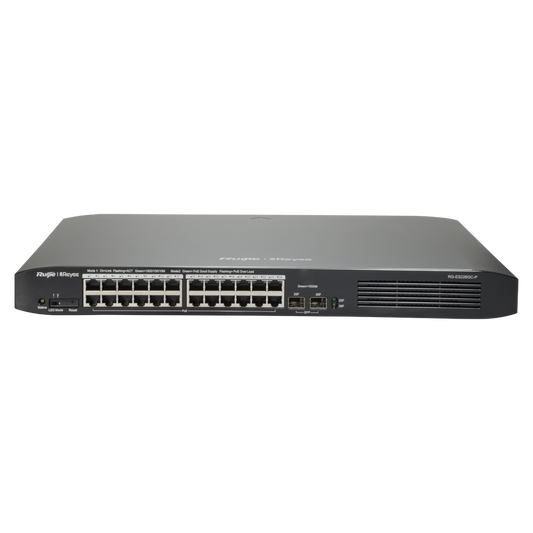 Reyee Switch PoE Cloud Managed - 24 porte PoE 802.3af/at + 2 SFP - 24 RJ45 10/100/1000Mbps + 2 SFP 10/100/1000 - 30W per porta 802.3af/at / Massimo 370W - VLAN/Port Isolation/Loop Detection - Limite di Velocità  della Porta