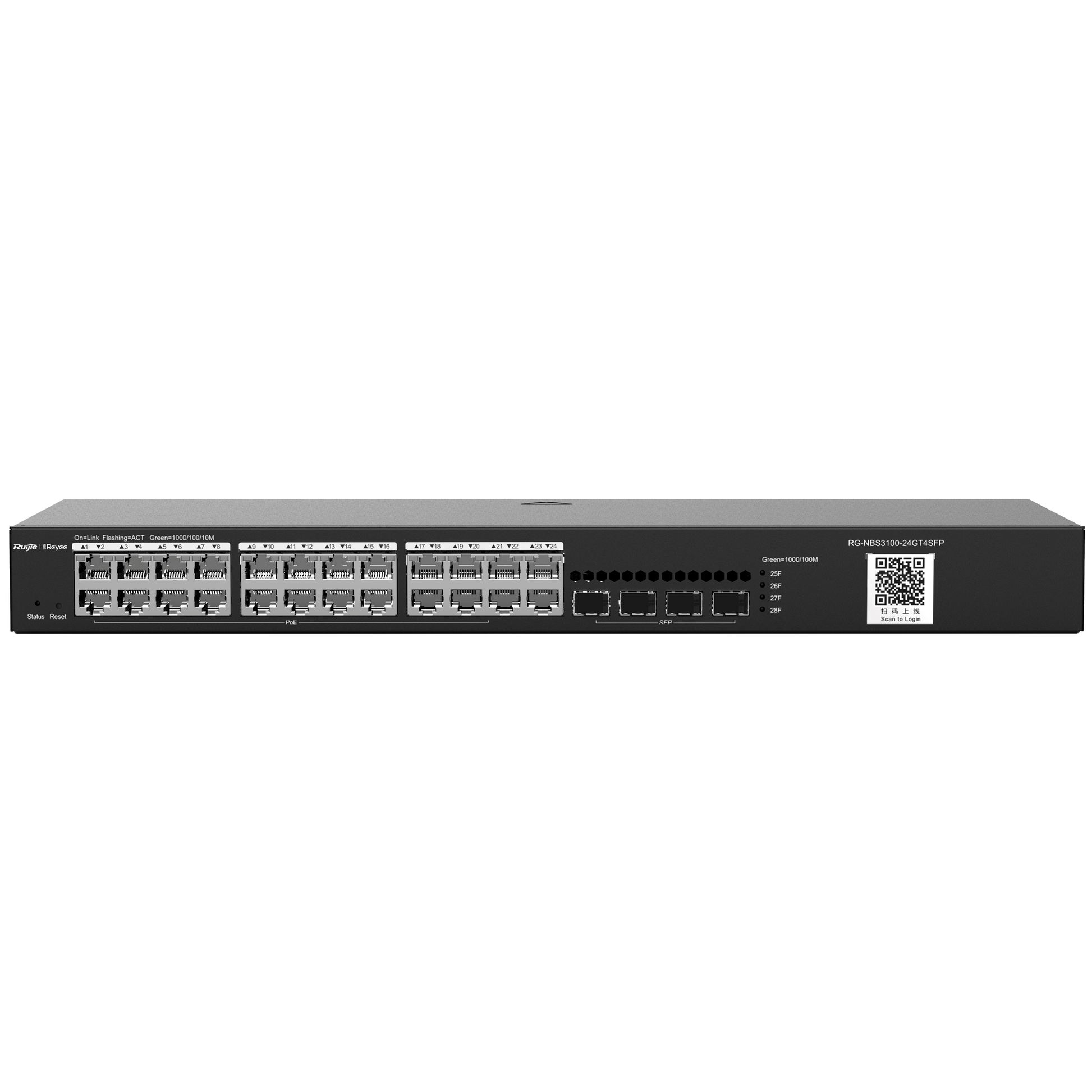 Reyee Switch Cloud Layer  2 - 24 porte RJ45 Gigabit - 4 SFP Gigabit - Static LAG/DHCP Snooping/IGMP Snooping/Port Mirroring - VLAN/Port Isolation/STP/RSTP/ACL/QoS - Montaggio su rack