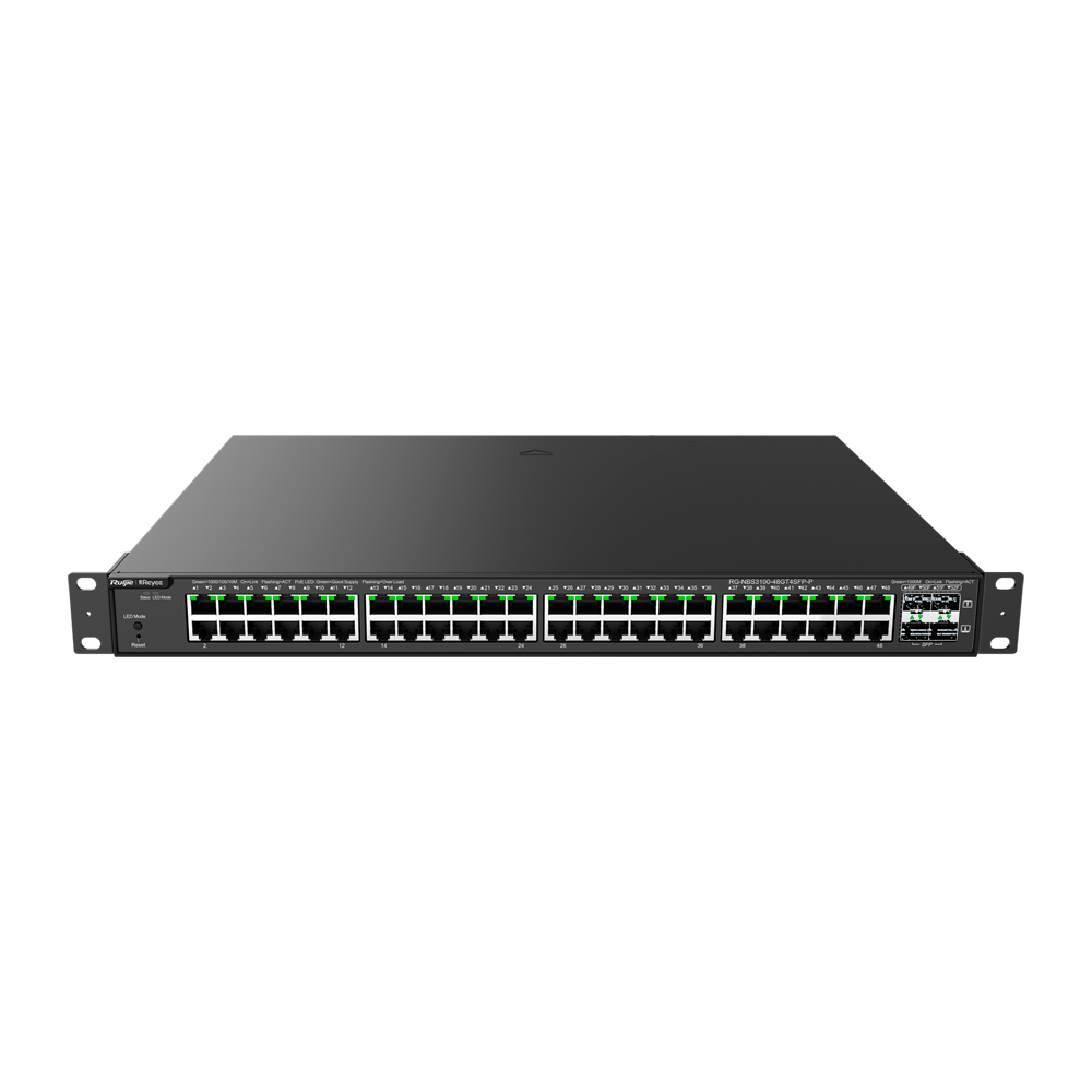 Reyee Switch PoE Cloud Layer  2 - 48 porte PoE Gigabit + 4 SFP Gigabit - 30W per porta 802.3af/at / Massimo 370W - Static LAG/DHCP Snooping/IGMP Snooping/Port Mirroring - VLAN/Port Isolation/STP/RSTP/ACL/QoS - Montaggio su rack