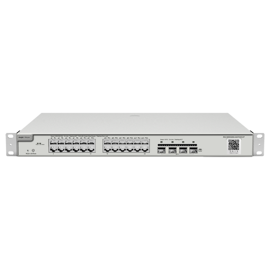 Reyee Switch PoE Cloud Layer  2 - 24 porte PoE Gigabit+ 4 10Gbps SFP+ - 30 W per porta 802.3af/at / Massimo 370W - Static LAG/DHCP Snooping/IGMP Snooping/Port Mirroring - VLAN/Port Isolation/STP/RSTP/ACL/QoS - Montaggio su rack