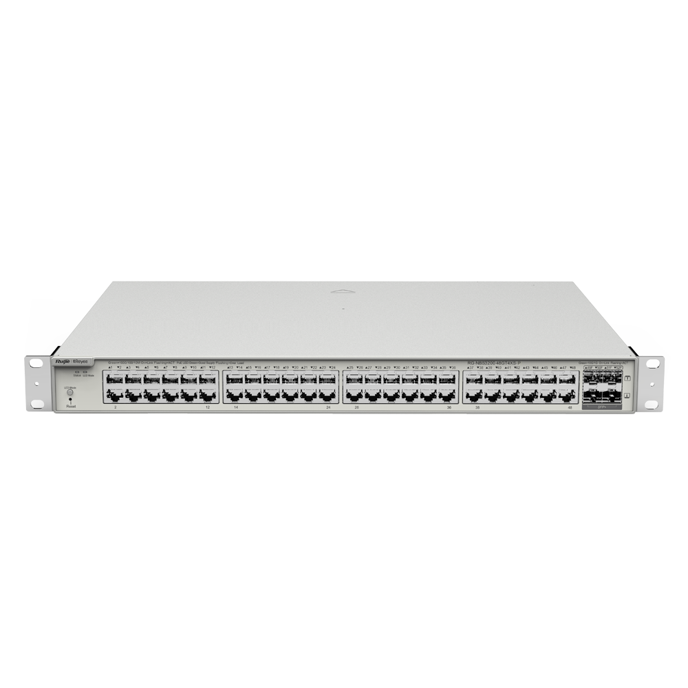 Reyee Switch PoE Cloud Gestibile L2 - 48 porte PoE + 4 SFP+ - 48 10/100/1000Mbps + 4 SFP+ 10Gb - 30 W per porta 802.3af/at / Massimo 370W - VLAN/Port Isolation/STP/RSTP/ACL/QoS - Static LAG/DHCP Snooping/IGMP Snooping/Port Mirroring