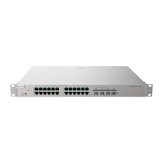 Reyee Switch PoE Cloud Layer  3 - 24 porte PoE RJ45 Gigabit + 4 SFP Gigabit - 30W per porta 802.3af/at / Massimo 370W - Static LAG/DHCP Snooping/IGMP Snooping/Port Mirroring -  VLAN/Porta Isolation/STP/RSTP/ACL/QoS/802.1X - Server DHCP/Rotte statiche/RIP/OSPF/SNMP