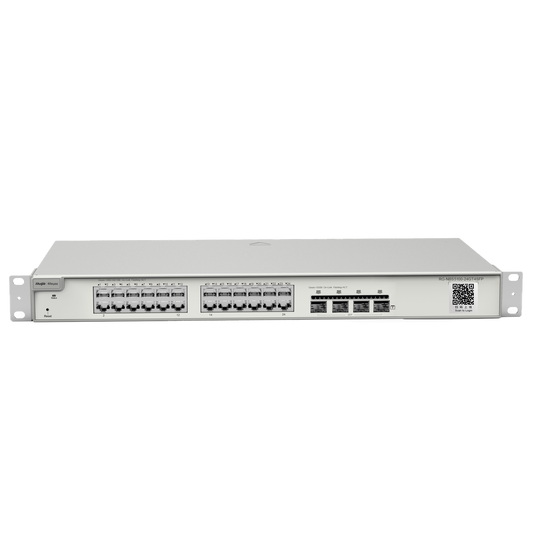 Reyee Switch Cloud Layer  3 - 24 porte RJ45 Gigabit - 4 porte SFP Gigabit - Static LAG/DHCP Snooping/IGMP Snooping/Port Mirroring - VLAN/Porta Isolation/STP/RSTP/ACL/QoS/802.1X - Server DHCP/Rotte statiche/RIP/OSPF/SNMP