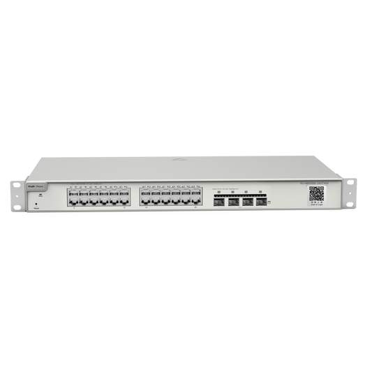 Reyee Switch Cloud Layer  3 - 24 porte RJ45 Gigabit - 4 porte SFP+ 10 Gbps - Static LAG/DHCP Snooping/IGMP Snooping/Port Mirroring - VLAN/Porta Isolation/STP/RSTP/ACL/QoS/802.1X - Server DHCP/Rotte statiche/RIP/OSPF/SNMP