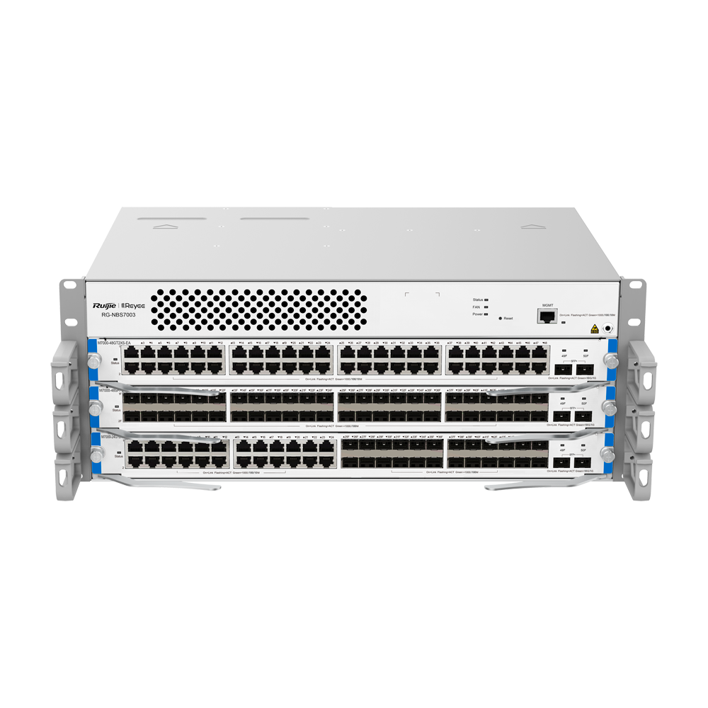 Reyee Switch Layer L3 modulare - 3 Slot di Espansione (dimensione totale di 4U) - Fino a 144 porte GE / 144 SFP GE / 48 SFP+ - Static LAG/DHCP Snooping/IGMP Snooping/Port Mirroring - VLAN/Porta Isolation/STP/RSTP/ACL/QoS/802.1X - Server DHCP/Rotte statiche/RIP/OSPF/SNMP