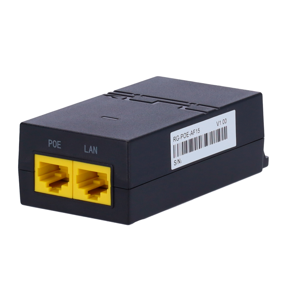 Ruijie - Iniettore PoE IEEE802.3af - Porte RJ45 10/100/1000 Mbps - Potenza 15.4 W - Distanza massima 100 m - Design compatto