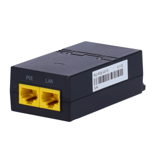 Ruijie - Iniettore PoE IEEE802.3af - Porte RJ45 10/100/1000 Mbps - Potenza 15.4 W - Distanza massima 100 m - Design compatto