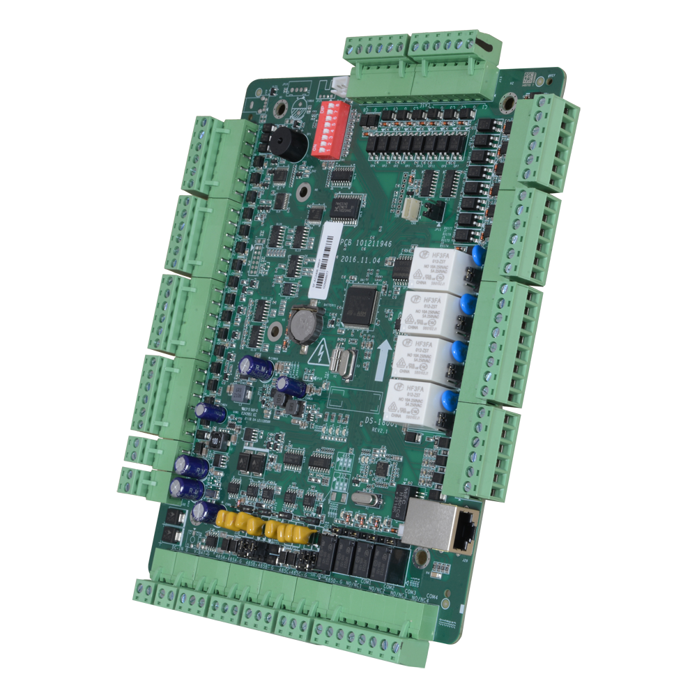 Controller di accessi biometrico - Accesso tramite impronta digitali, volti, scheda o password - Comunicazione TCP/IP | eHome | ISAPI | OSDP - 4 Ingressi Wiegand 26 e 8 RS485 - Uscita a Relè per quattro porte - Software Safire Control Center