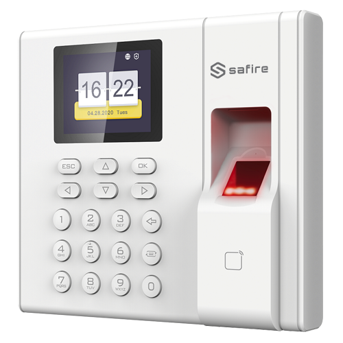 Controllo Presenze - Impronte digitali, Scheda MF e Tastiera - 1.000 registrazioni / 100.000 registri - TCP/IP e USB - Modalità  presenze - Software Safire Control Center AC