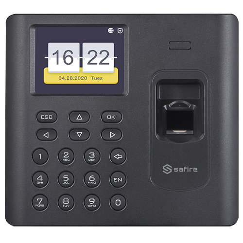 Controllo presenze - Impronte digitali, scheda EM e PIN - 3.000 registrazioni | 100.000 registri - TCP/IP, USB, WiFi | Modalità  di presenza - Batteria di backup - Software Safire Control Center