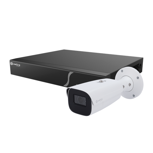 Kit di Intelligenza Artificiale Safire Smart - 1 Telecamera Bullet da 4Mpx - 1 NVR da 8CH con audio e allarme - 1 Hard disk da 1TB - Uscita video HDMI 4K - Classificazione avanzata di persone e veicoli