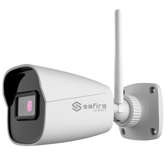 Safire Smart - Telecamera Bullet WiFi  E1 Intelligenza Artificiale - Risoluzione 4 Megapixel (2566x1440) - Ottica 2.8 mm | Audio IN | IR 30m - IA: Classificazione di persone e veicoli - Waterproof IP67 | PoE (IEEE802.3af)