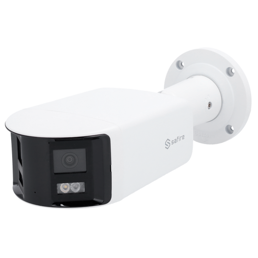 Telecamera Panoramica Bullet 4 Megapixel - 2x 1/2.5" Progressive Scan CMOS - Ottica 2.8mm, Visione panoramica 180° - IR Distanza 40m - Truesense2: Miglioramento del filtro per i falsi allarmi - Protezione IP67, PoE 802.3af