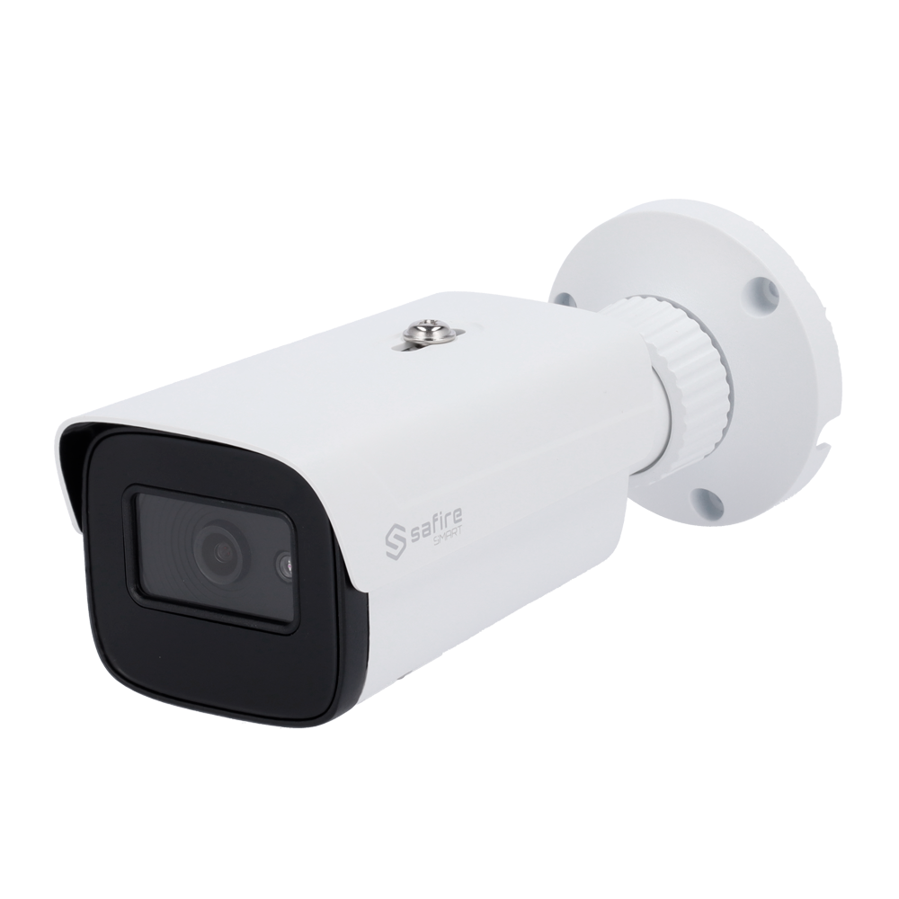 Safire Smart - Telecamera Bullet IP gamma E1 Intelligenza Artificiale - Risoluzione 4 Megapixel (2566x1440) - Ottica 3.6 mm | Microfono integrato | IR 50m - IA: Classificazione di persone e veicoli - Waterproof IP67 | PoE (IEEE802.3af)