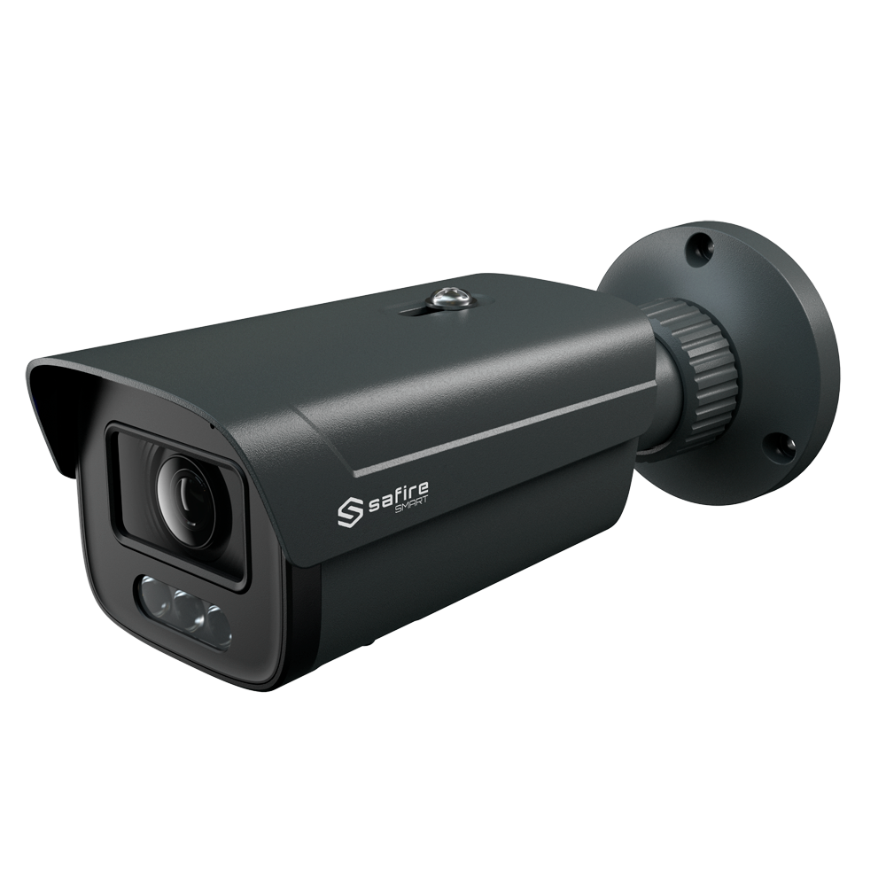 SF-IPB580ZA-4E1-DL-GREY Safire Smart - Telecamera Bullet IP gamma E1 Intelligenza Artificiale -  4 Megapixel  - Ottica Motorizzata 2.8-12 mm | Audio IN | DL 50m - IA: Classificazione di persone e veicoli  | P2P