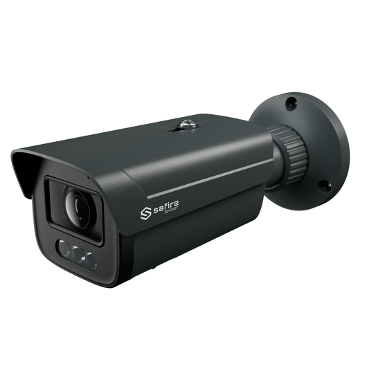 SF-IPB580ZA-4E1-DL-GREY Safire Smart - Telecamera Bullet IP gamma E1 Intelligenza Artificiale -  4 Megapixel  - Ottica Motorizzata 2.8-12 mm | Audio IN | DL 50m - IA: Classificazione di persone e veicoli  | P2P