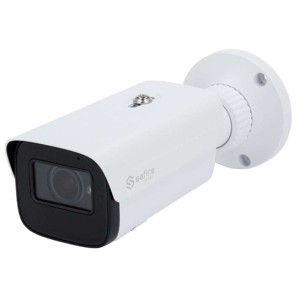 Safire Smart - Telecamera Bullet IP gamma E1 Intelligenza Artificiale - Risoluzione 4 Megapixel (2566x1440) - Ottica Motorizzata 2.8~12mm | Audio| IR 50m - IA: Classificazione di persone e veicoli - Waterproof IP67 | PoE (IEEE802.3af)